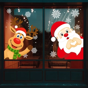 Christmas window stickers set featuring Santa, reindeer, and snowflakes for home decor