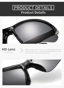 Detail of HD polarized lens and anti-slip nose pads on black sports sunglasses