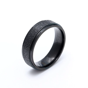 Minimalist 6mm black matte titanium steel ring with smooth inner surface on white background