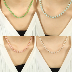 Elegant beaded cat eye stone necklace with gold spacers in four color options