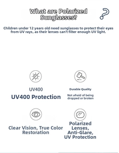 Features of polarized kids sunglasses showing UV400 protection and impact resistant lenses