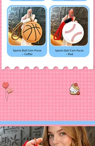 Close-up of sports-themed basketball and baseball silicone coin purses with carabiners