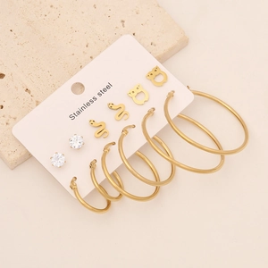 Lot de 6 paires de boucles d'oreilles en acier inoxydable doré avec clous serpent et hibou