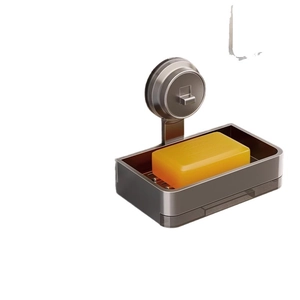 Space aluminum wall-mounted soap dish with suction cup and drainage tray in gun gray