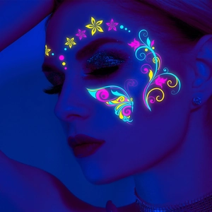 Neon glow butterfly and flower face tattoo stickers for music festivals and parties