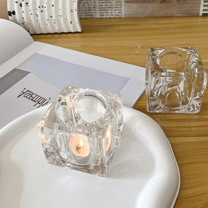 Nordic crystal glass cube candle holder set for romantic dining table decor