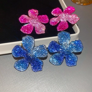 Oversized Flower Stud Earrings Gradient Rhinestone Alloy Jewelry With 925 Sterling Silver Earring Post For Women Party