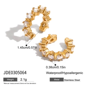 Detailed view of a gold-plated stainless steel elephant ear cuff with shiny zircons