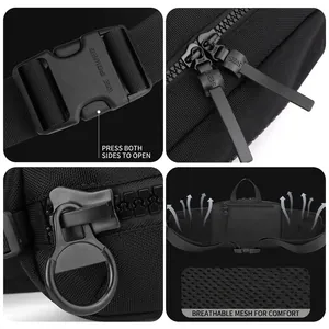 Sacoche de poitrine noire pour hommes avec boucle rapide et dos en maille respirante
