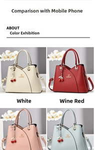 Litchi texture leather handbags in four colors with luxury golden logo and cherry charms
