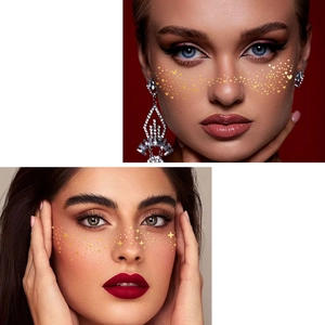 Metallic gold freckle temporary tattoo stickers with sparkling glitter effect for makeup