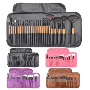 Professional Makeup Brushes Synthetic Fiber Bristles Long Handle With PU Leather Wrap Bag For Foundation Eyeshadow Blush Tools