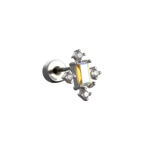Titanium steel moonstone stud earrings with iridescent crystals and screw-back closure