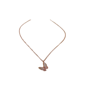 Rose gold butterfly necklace with white mother of pearl wings and zircon stone accents