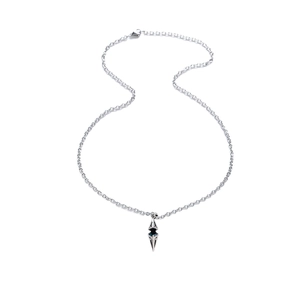 Retro starburst pendant necklace with dark inlay on a minimalist silver metal chain
