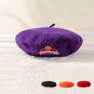 Kürbis Stickerei Baskenmütze Halloween Weich Warm Acryl Herbst Winter Malermütze Für Damen