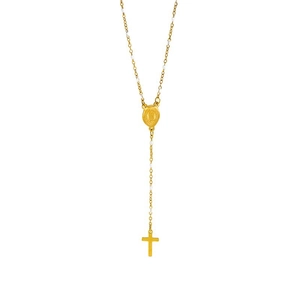 Gold plated stainless steel rosary necklace with virgin Mary medal and cross pendant