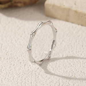 Minimalist S925 sterling silver bamboo joint ring with a polished mirror finish surface