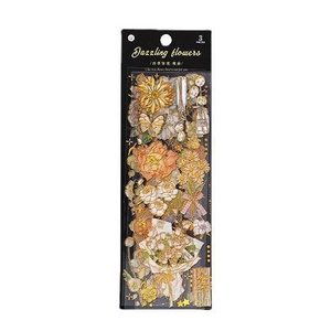 Vintage floral gold foiled stickers set featuring sunflowers and peonies for DIY scrapbooking