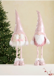 Pink and white glowing Christmas gnomes with telescopic legs for festive decoration