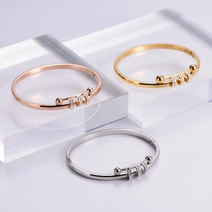Luxurious 304 stainless steel bangles in rose gold, gold, and silver with cubic zirconia
