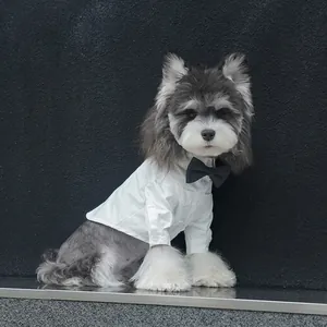 Pet Dog Formal Shirt Tuxedo With Bow Tie White Cotton Gentleman Wedding Party Costume For Small Dogs Cats
