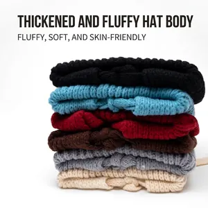 Thick knitted beanies for women in multiple colors with ear protection and warm lace-up design