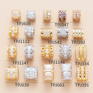 Zirconia studded brass spacer beads for DIY jewelry making in gold and silver finishes
