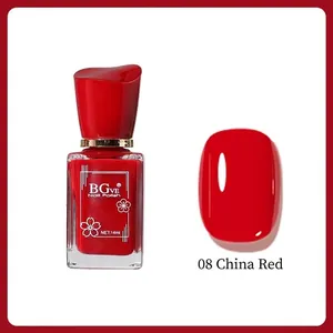 Detail view of 14ml quick-dry nail polish in shade 08 Chinese Red with color sample