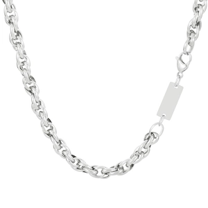 Sleek 7mm silver twist chain necklace with engravable square tag and lobster clasp