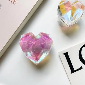 Detail of laser heart phone grips with multi-faceted crystal design and holographic finish
