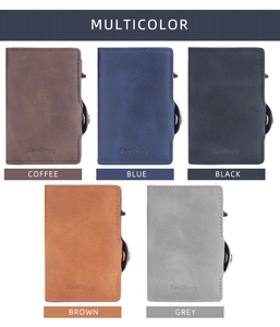 Vertical display showing five matte leather colors of the RFID blocking pop-up card holder