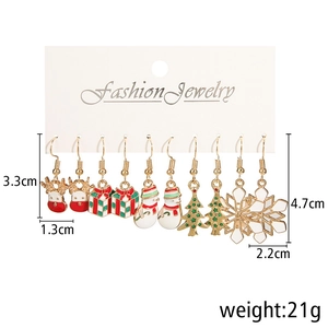 Detailed size view of five pairs of colorful Christmas enamel drop earrings set