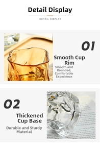 Detail view of rounded rim and thickened base on ripple textured whiskey glass