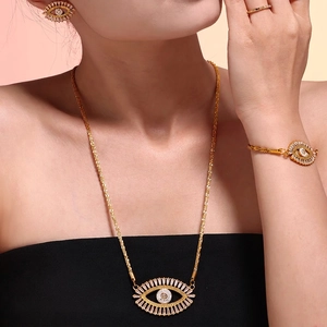 Evil Eye Necklace Bracelet Earrings Collection Gold Plated Titanium Steel With Zircon Inlaid Elegant Women Jewelry