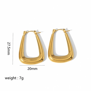 Polished 18K gold plated U-shaped hoop earrings with size 27.5x20mm and 7g weight data
