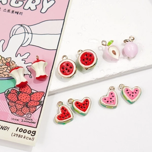 Pendentifs fruits en émail pour bijoux DIY avec pomme, pastèque et pêche mignonne