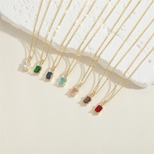 14K gold plated choker necklaces with colorful geometric square zircon pendants for women