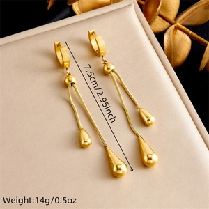 Elegant gold drop earrings with long chain tassel design made of stainless steel