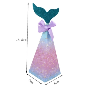 Mermaid party favor box with gold scales and teal glitter tail decoration