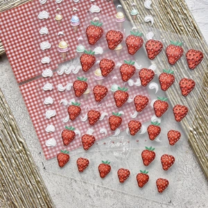 3D embossed nail art stickers set featuring red strawberry and ice cream patterns