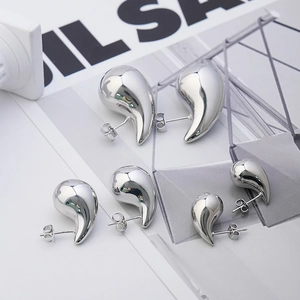 Detailed comparison of three sizes of high-polished silver teardrop stud earrings