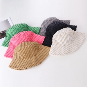 Women Winter Warm Corduroy Bucket Hat Korean Style Solid Color Knit Fisherman Cap Sweet Fresh Lady Outdoor Basin Hat