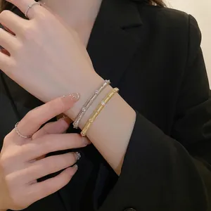 Brushed vintage gold open cuff bracelet with zircon accents for elegant styling