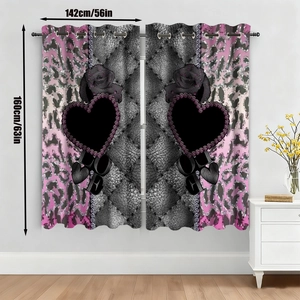 Pink leopard and black heart printed blackout curtains set for Valentine's Day room decor