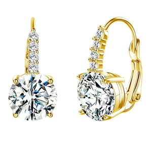 Elegant gold finish four-prong round zircon hoop earrings with premium diamond-like stones