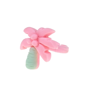 Detail of pink and light green plastic coconut tree charms for children accessories