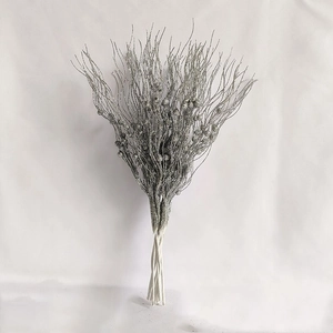 Close-up of a 43cm silver artificial glitter stem with beads for Christmas floral decor