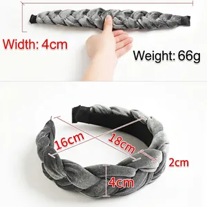 Braided gray velvet headband for women with 4cm width and 66g weight specifications