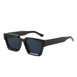 Modern minimalist square black frame sunglasses with dark grey polarized lenses